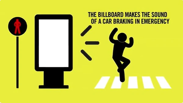 Пешеход переходит дорогу на красный свет — кадр из кампании Virtual Crash Billboard в Париже