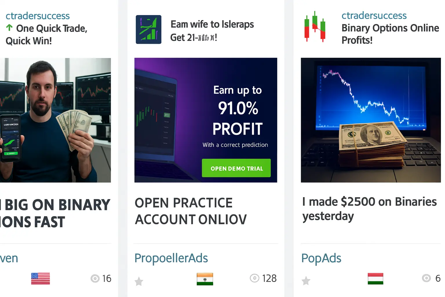 Примеры push и pop креативов для продвижения бинарных опционов