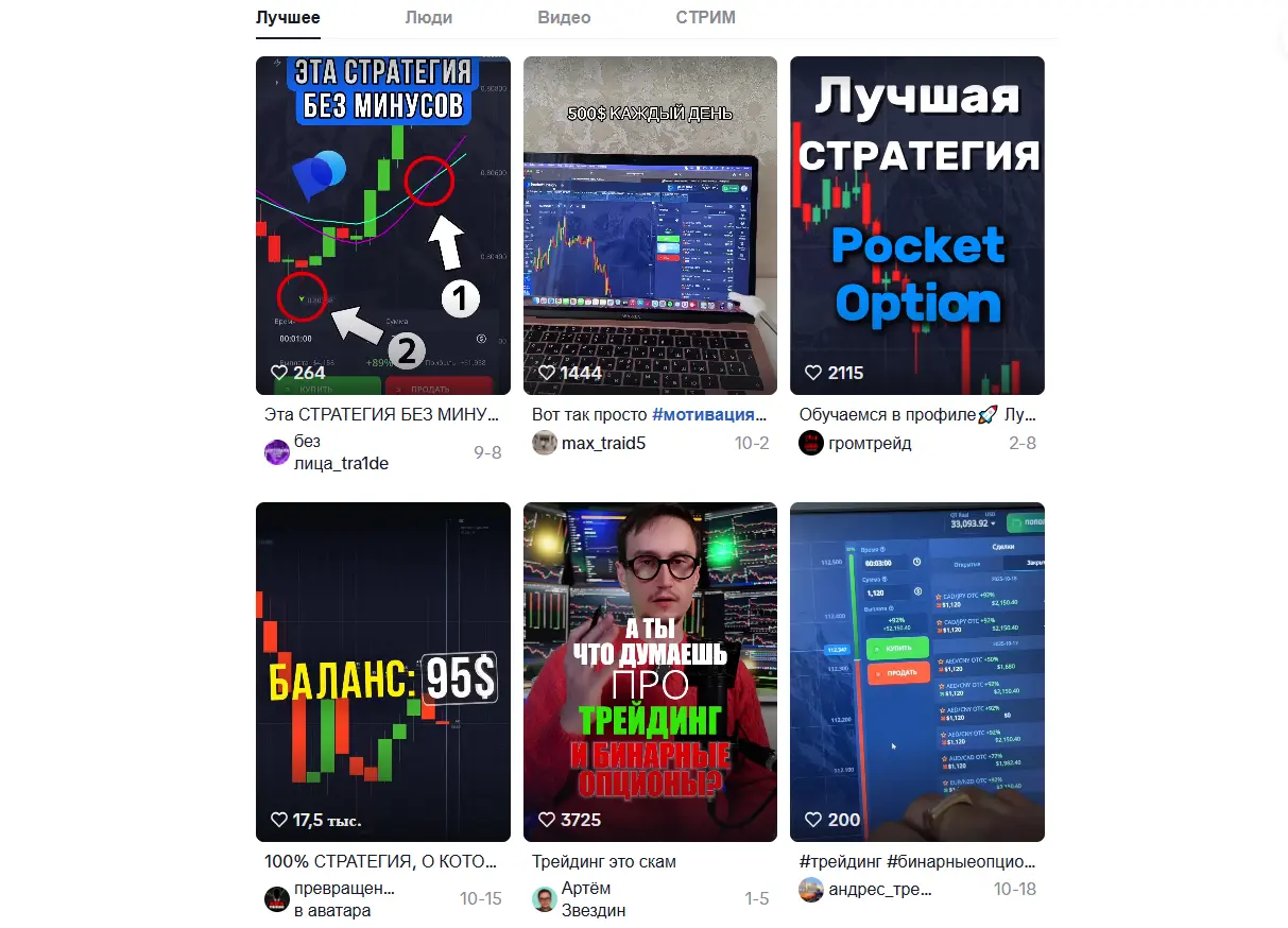 Примеры TikTok-креативов для продвижения бинарных опционов