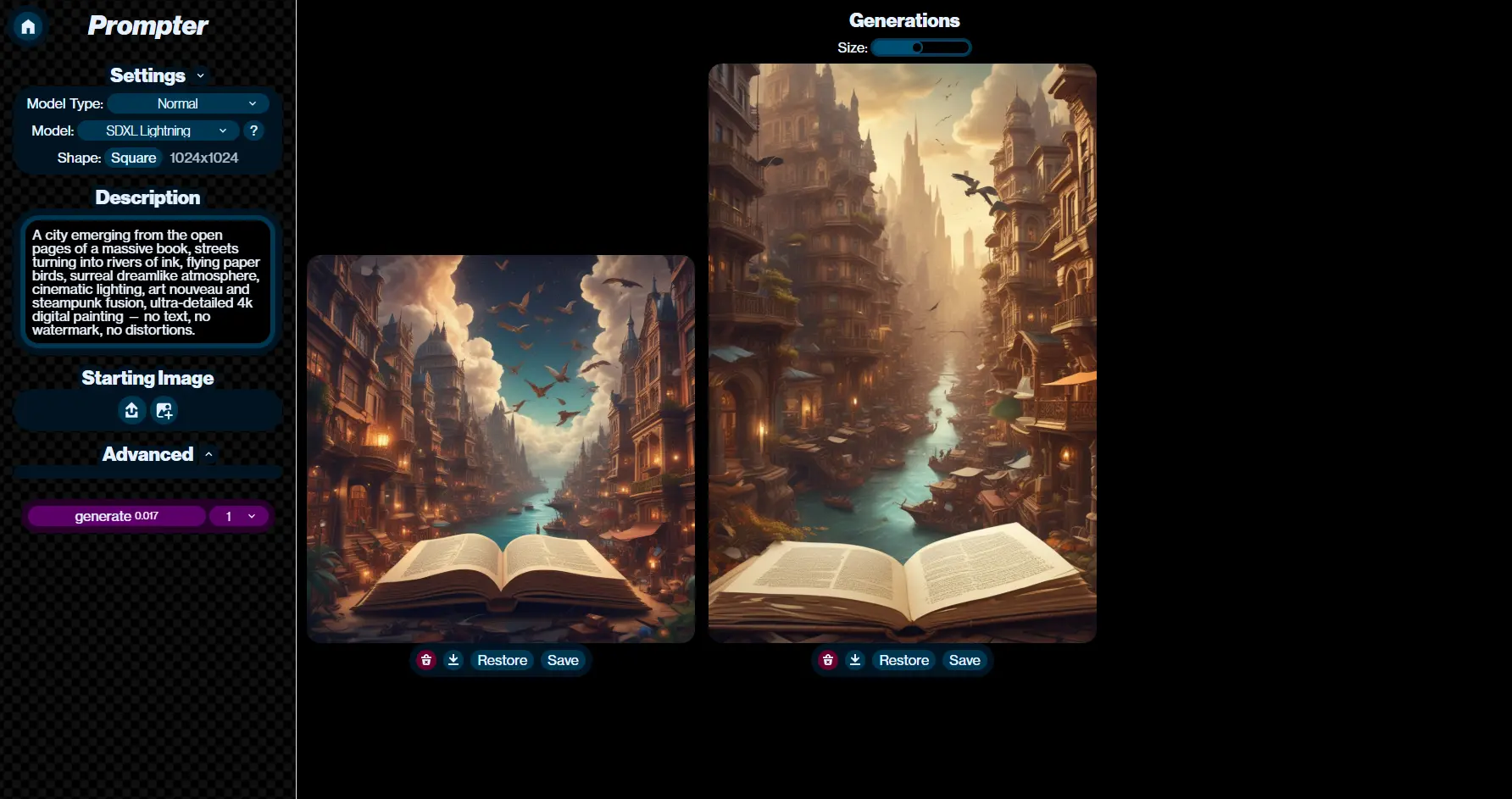 Интерфейс Artbreeder с примерами сгенерированных изображений и настройками