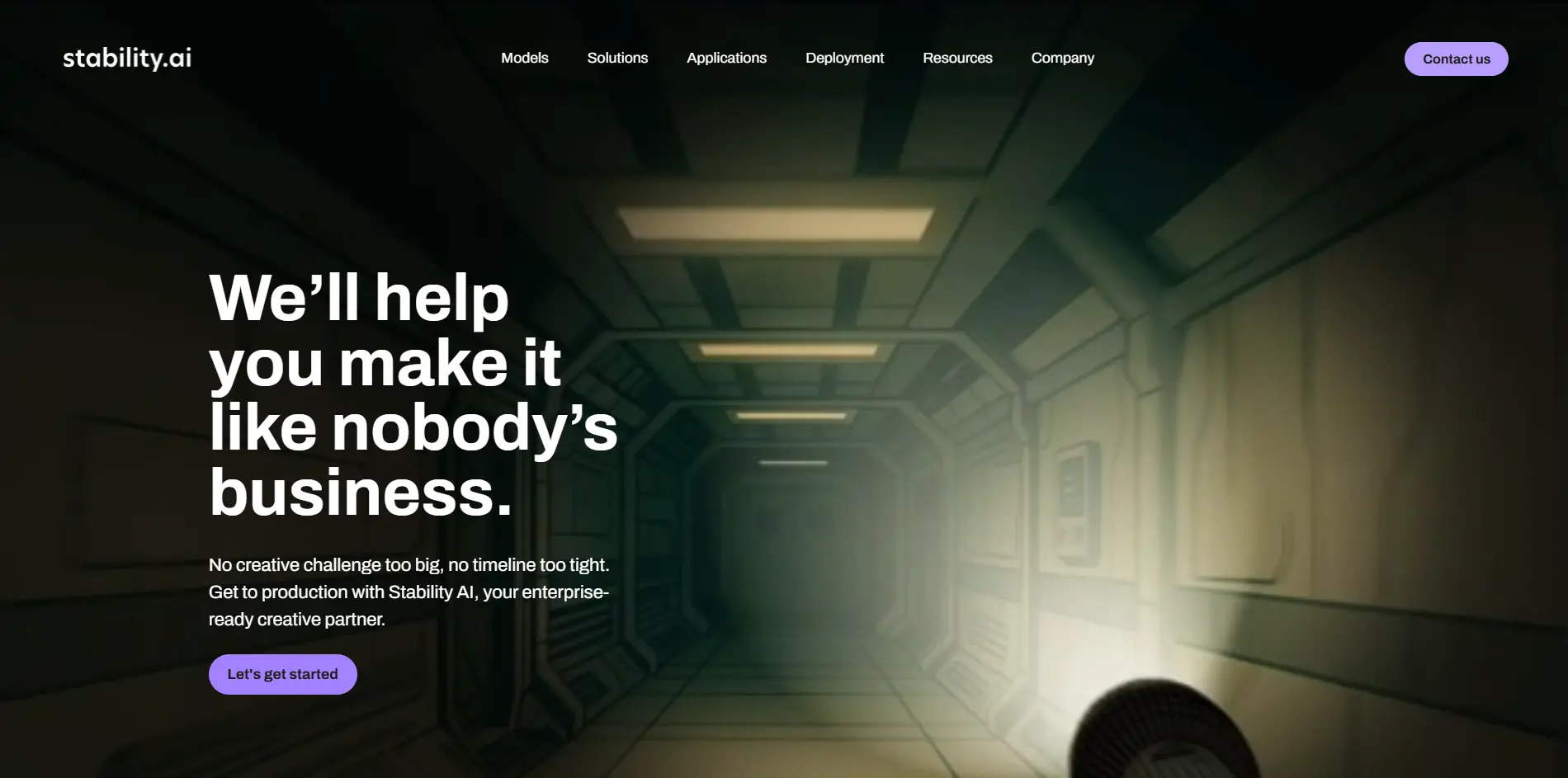 Главная страница Stability AI с промобаннером и навигацией по моделям