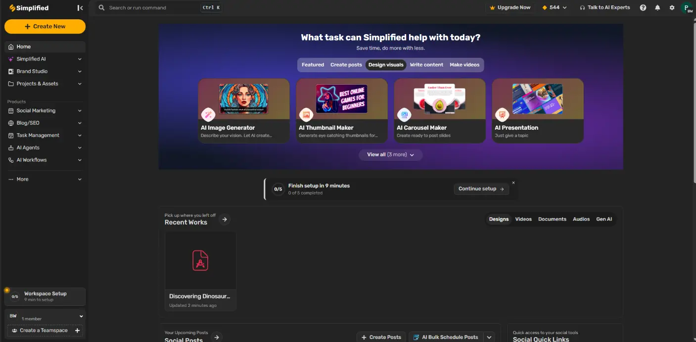 Интерфейс Simplified AI для создания презентаций и визуального контента
