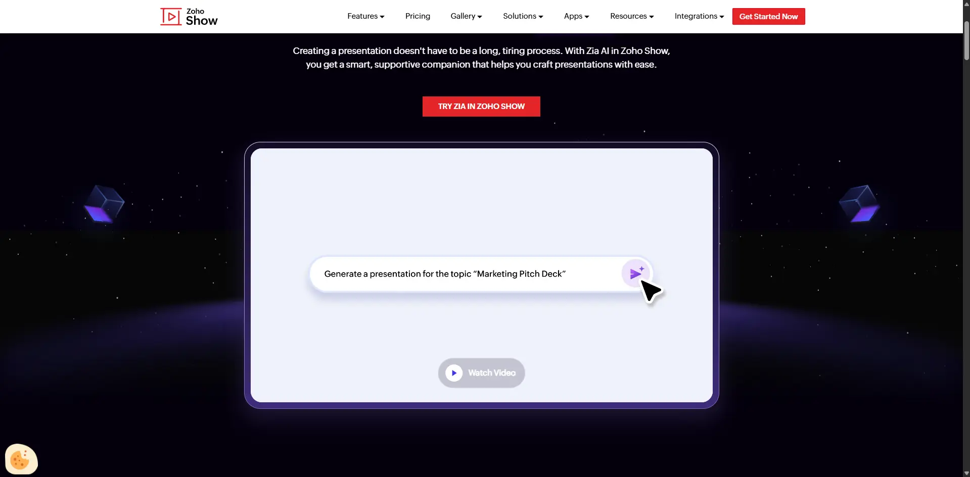 Интерфейс Zoho Show с Zia AI для создания презентаций