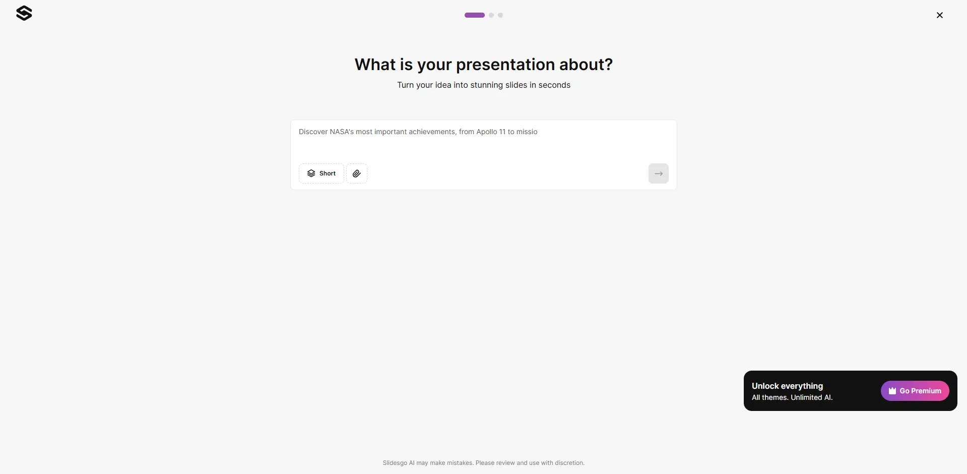 Интерфейс Slidesgo для генерации презентаций с помощью ИИ