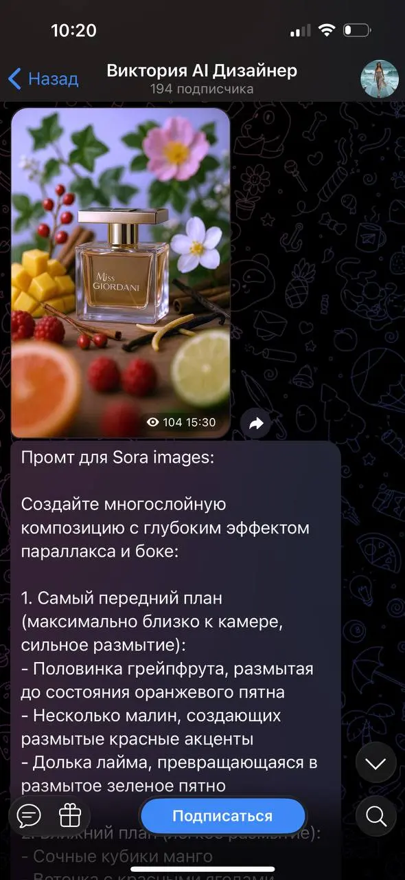 Скриншот примера генерации предметной композиции с глубоким эффектом параллакса и боке