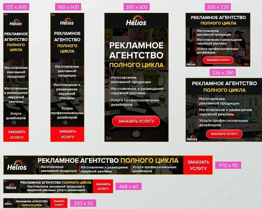 Вариации размеров баннера