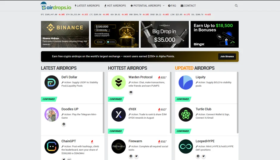 Интерфейс платформы Airdtops.io