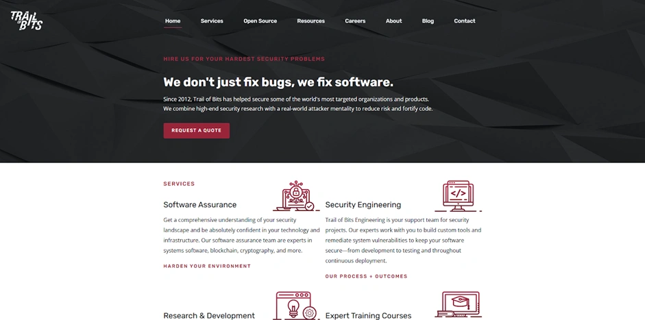 Сайт Trail of Bits с разделом услуг по безопасности