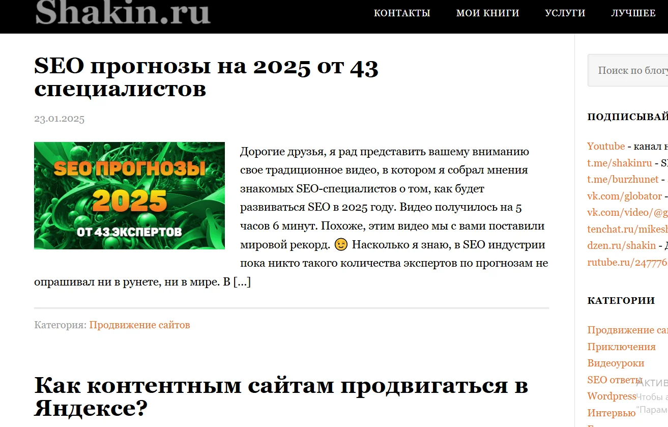 Веб-сайт Михаила Шакина как пример продвижения личного бренда по SEO услугам