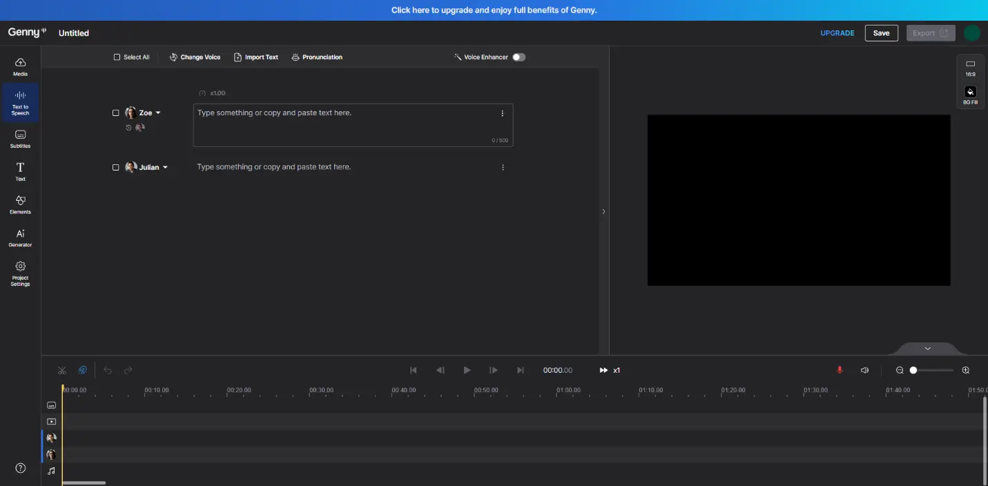 Интерфейс Genny для озвучки видео и текста с реалистичными голосами и эмоциями