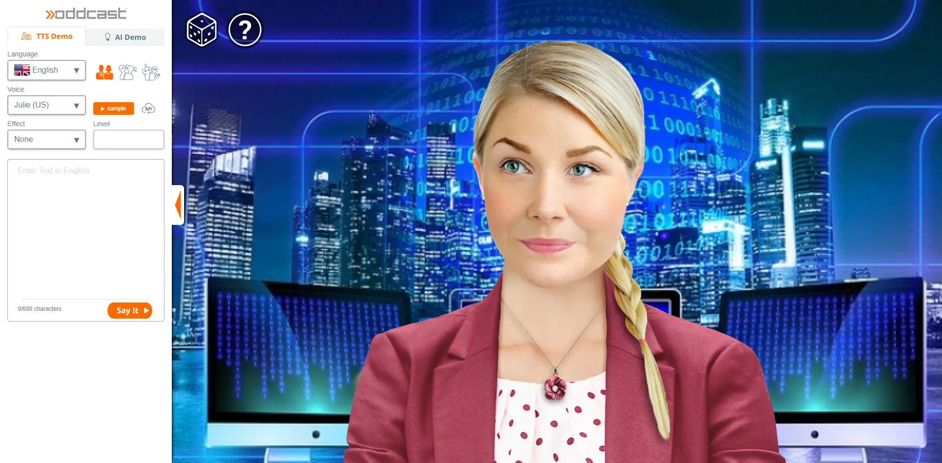 Интерфейс Oddcast для озвучки текста и создания анимированных говорящих аватаров