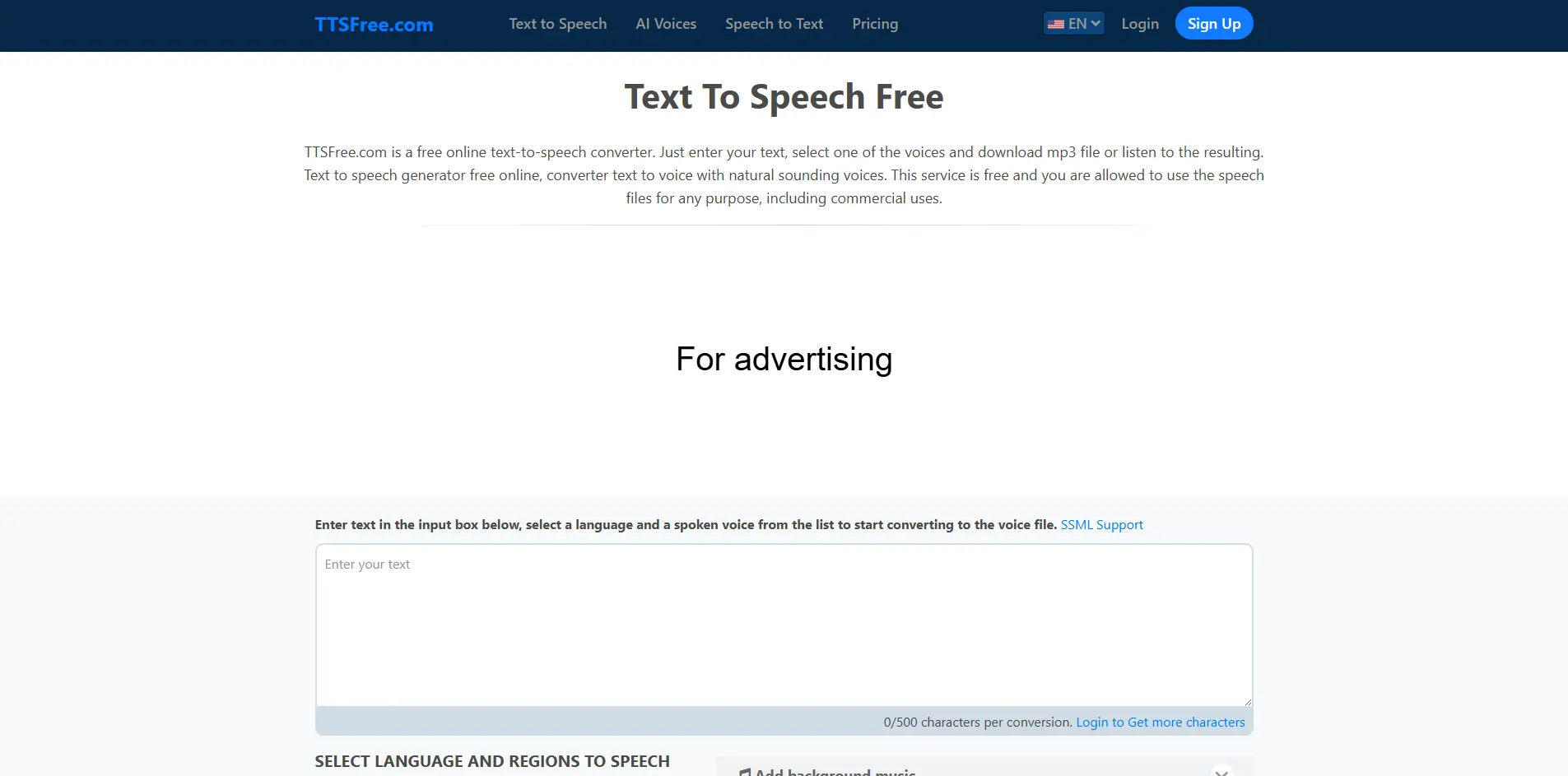 Интерфейс TTSFree для онлайн-озвучки текста с голосами Google и Microsoft