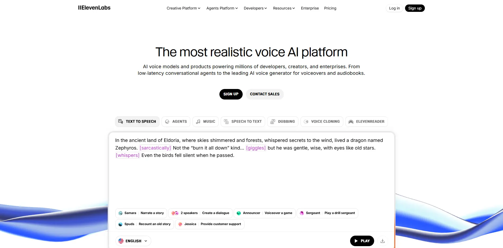 Интерфейс ElevenLabs для высококачественной озвучки текста с реалистичными голосами