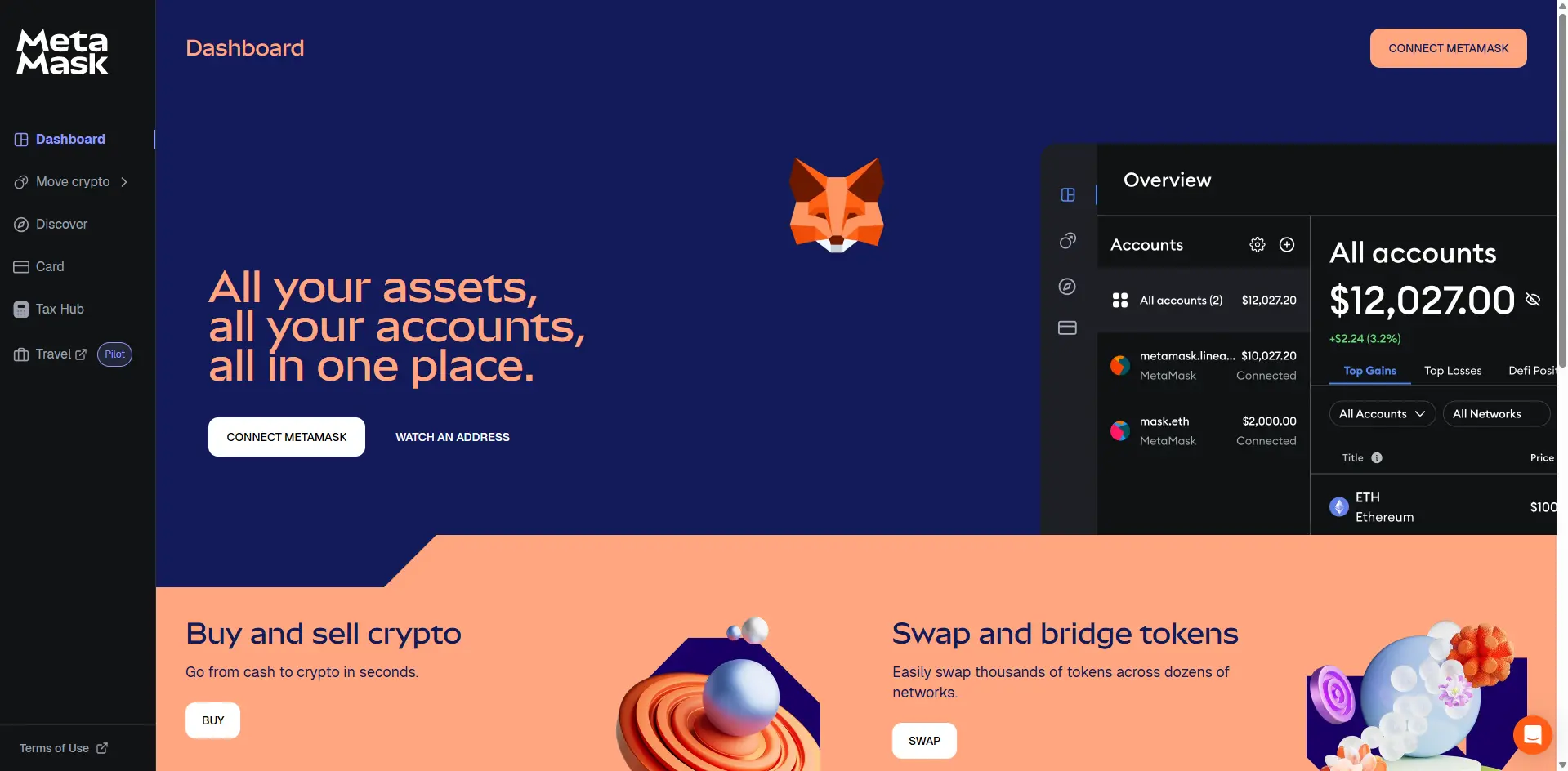 Интерфейс кошелька MetaMask