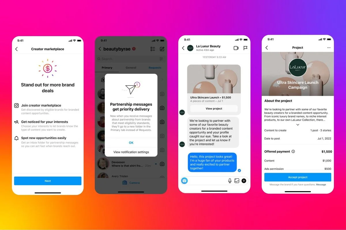 Интерфейс Creator Marketplace в Instagram