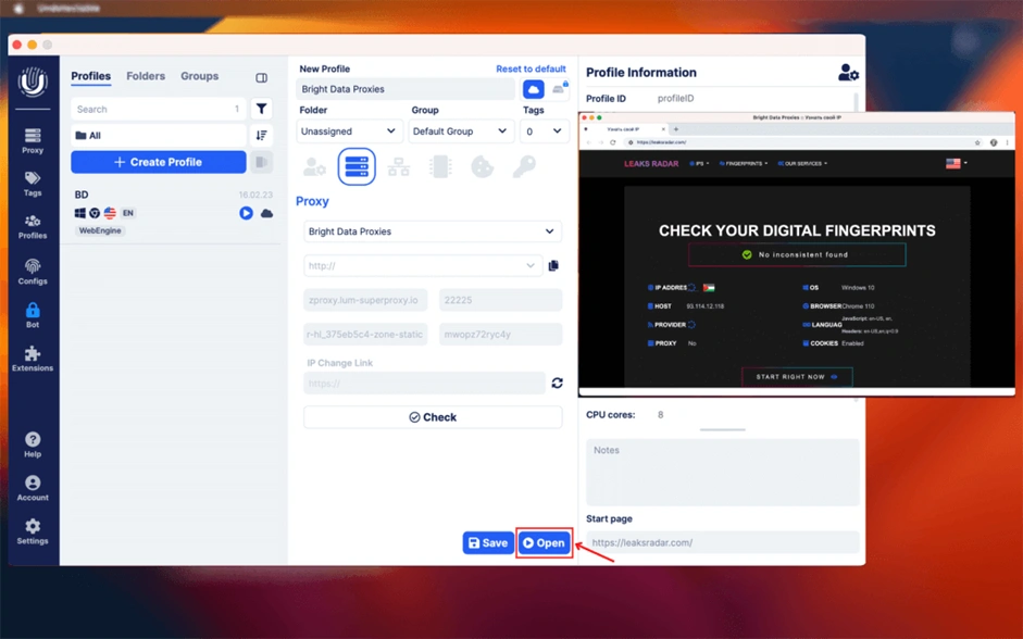 Интерфейс прокси-сервиса Bright Data