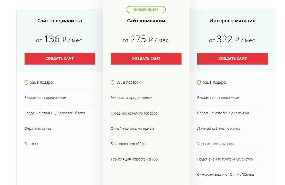 Сравнение тарифов 1C-UMI для сайтов и интернет-магазинов