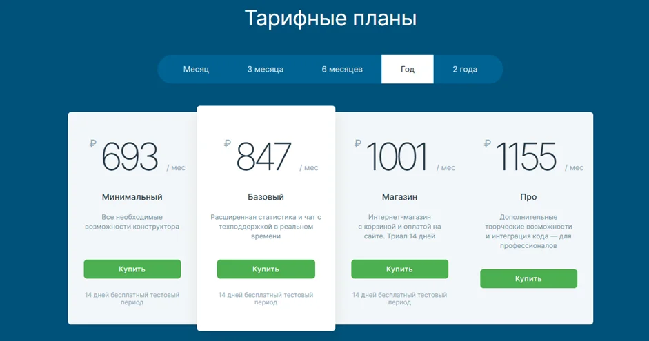 Страница с тарифами конструктора uKit