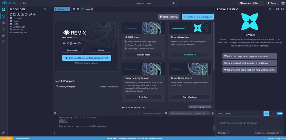 Интерфейс Remix IDE