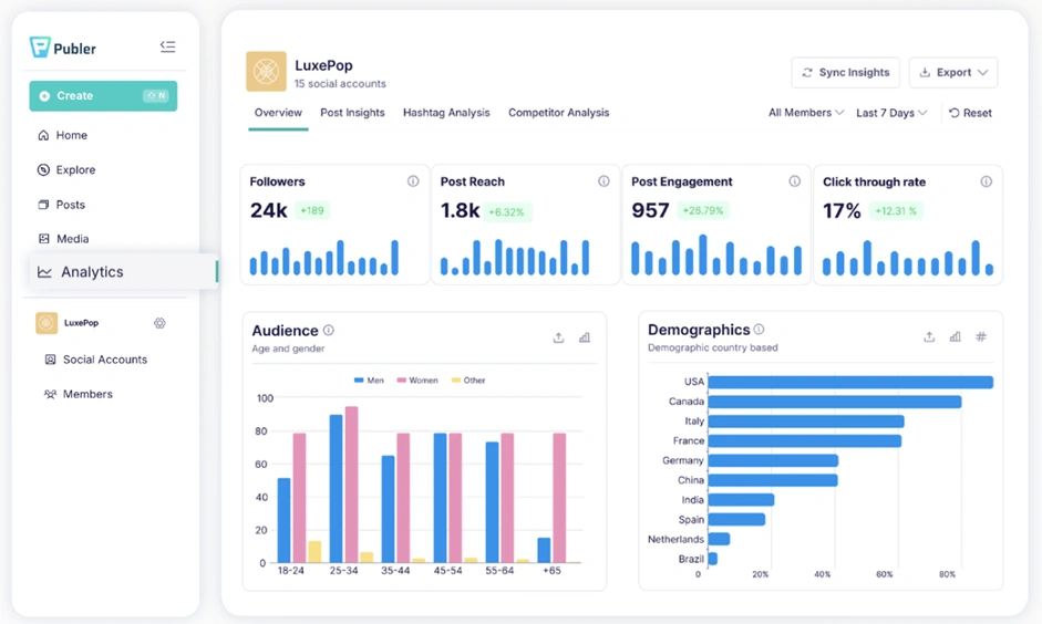 Интерфейс спай-сервиса Publer