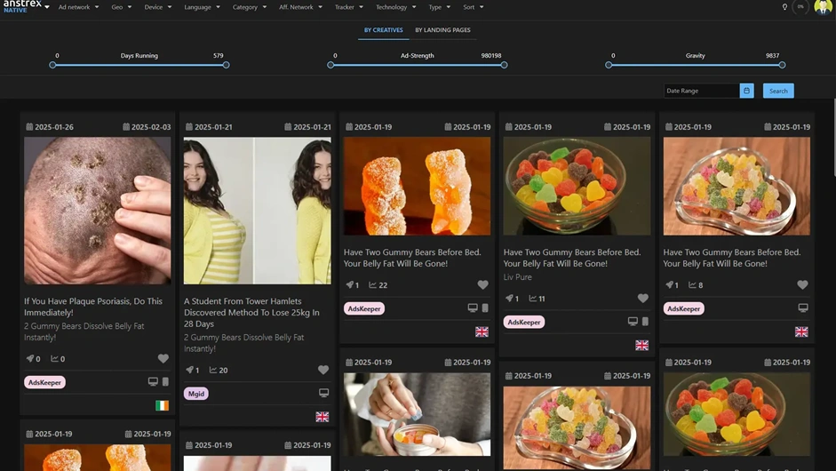 Интерфейс спай-сервиса Anstrex